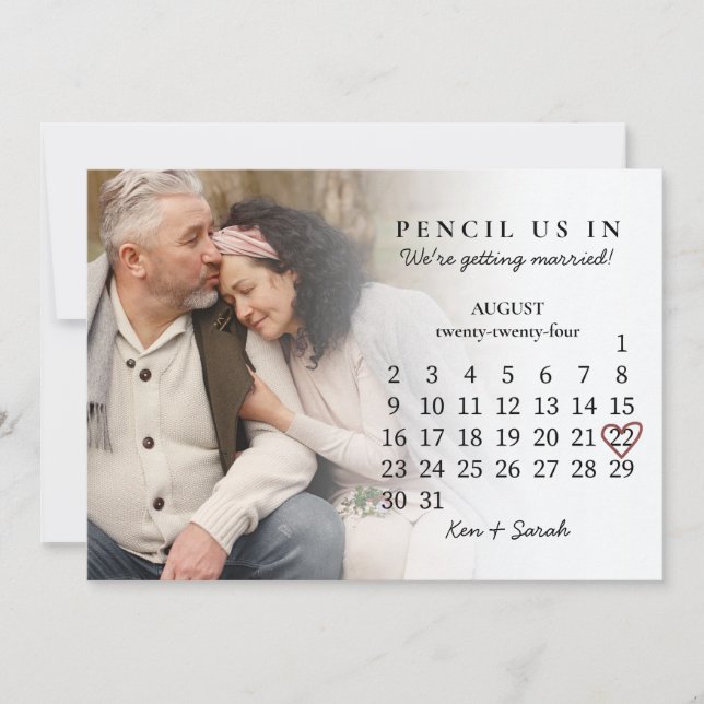 Pencil Us In Save the Date August 2024 Calendar Invitation (Front)