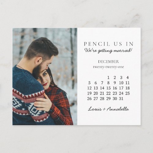 Pencil Us In Save the Date December 2021 Calendar Postcard