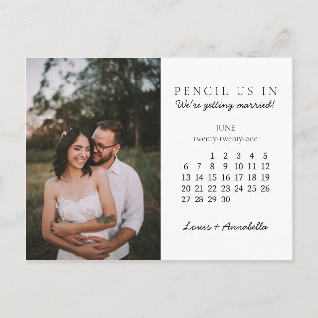 Pencil Us In Save the Date June 2021 Calendar Postcard (Front)