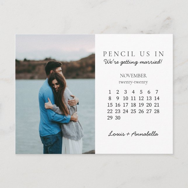 Pencil Us In Save the Date November 2020 Calendar Postcard (Front)