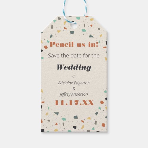 Pencil Us In Save the Date Terrazzo Tile Gift Tags