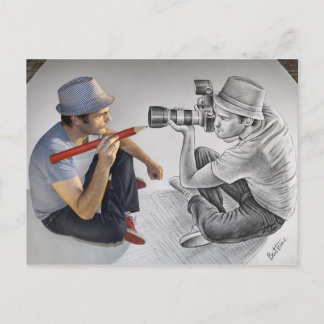 Pencil Vs Camera - 3D Art - Photographer Postcard