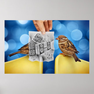 Pencil Vs Camera - Electro Bird Poster