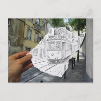 Pencil Vs Camera - Lisbon Tram Postcard