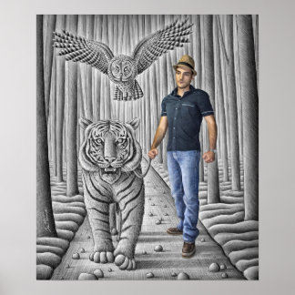 Pencil Vs Camera - Tiger, Owl, Man Poster