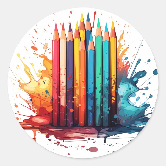 Pencil Watercolor Classic Round Sticker (Front)