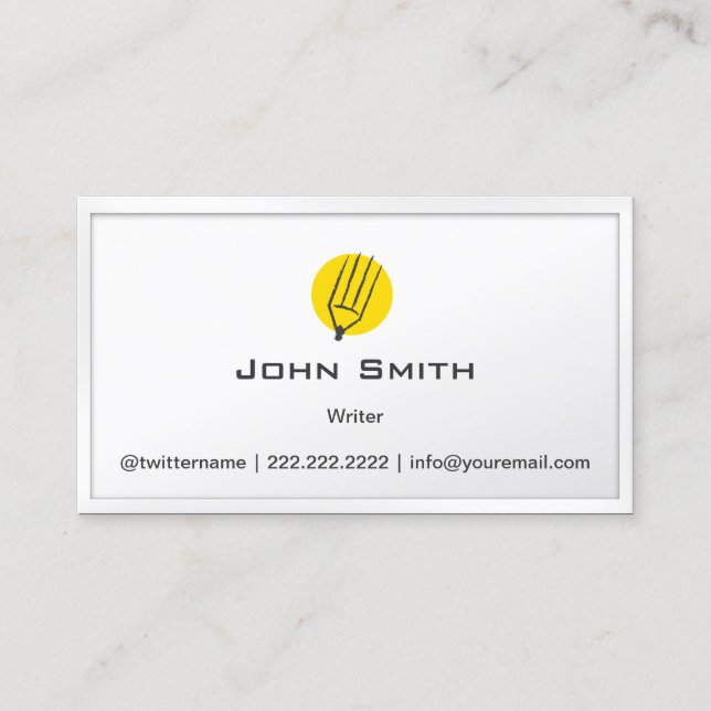 Pencil Yellow Dot Freelance Writer Business Card (Front)