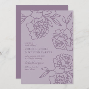 Penciled Peonies Modern Lavender Wedding Invitation