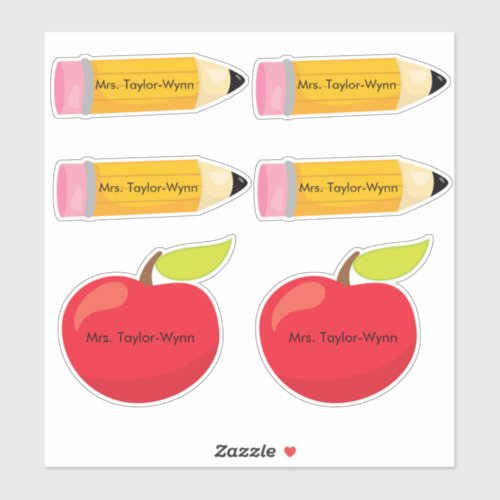 Pencils and Apples Teacher Classroom Personalize Sticker