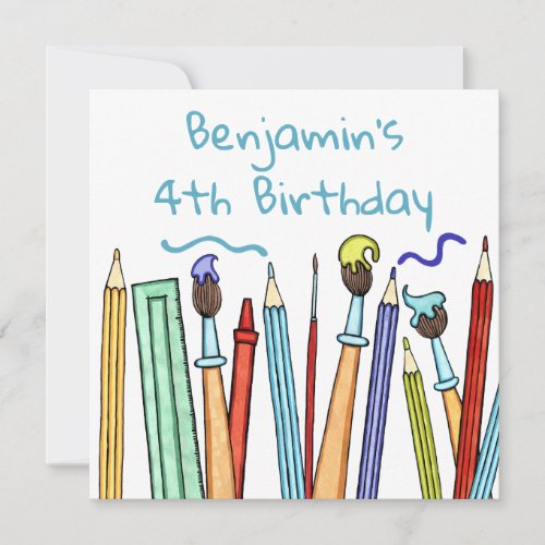 Pencils and Paintbrushes Birthday Invitation