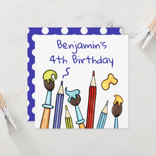 Pencils and Paintbrushes Birthday Invitation
