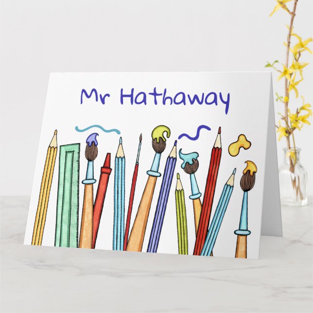 Pencils and Paintbrushes Thank You Teacher Gift Card (Yellow Flower)