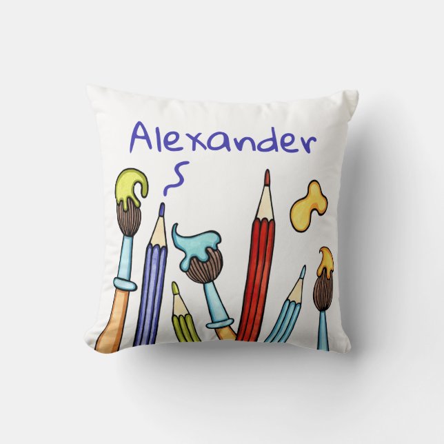Pencils and Paintbrushes  Throw Pillow (Front)