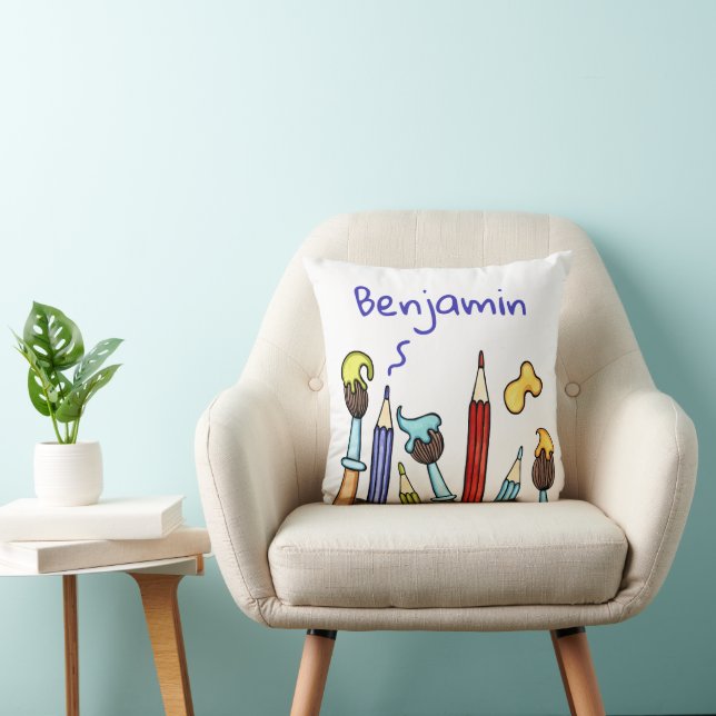 Pencils and Paintbrushes  Throw Pillow (Chair)