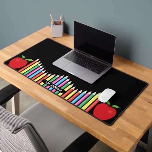 Pencils and Red Apple Teacher Desk Mat