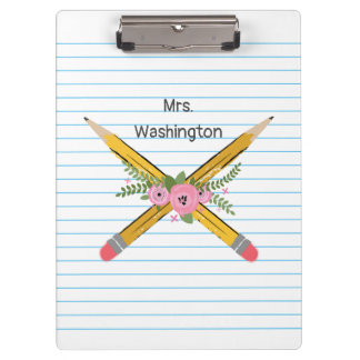Pencils Floral Teacher Notebook Paper Stripes Clipboard