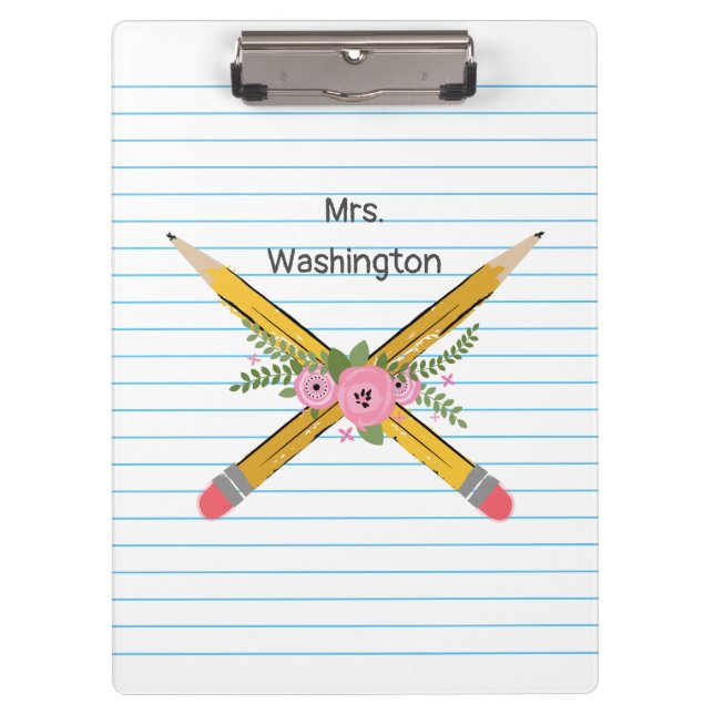 Pencils Floral Teacher Notebook Paper Stripes Clipboard (Front)