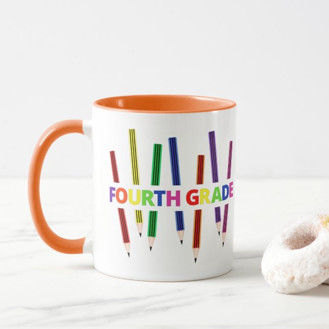 Pencils Fourth Grade Teacher Mug (With Donut)
