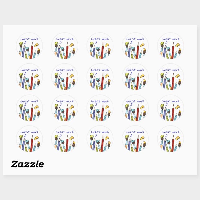 Pencils & Paintbrushes Teacher Reward Classic Round Sticker (Sheet)