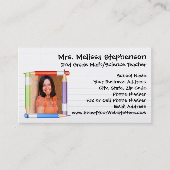Pencils Photo Teacher Tutoring School Education Business Card (Front)