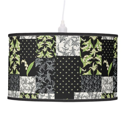 Pendant Lampshade Lilies Black Faux Patchwork Pendant Lamp