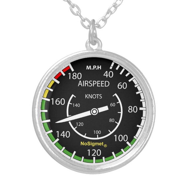 Pendentif Instrument on board airplane: Anemometer Silver Plated Necklace (Front)