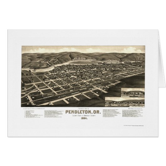 Pendleton, OR Panoramic Map - 1884 Cards (Front Horizontal)