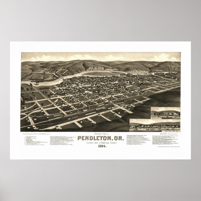 Pendleton, OR Panoramic Map - 1884 Poster (Front)