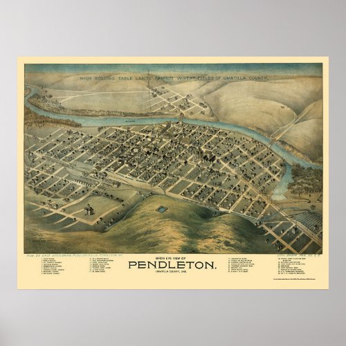 Pendleton OR Panoramic Map _ 1890s Poster