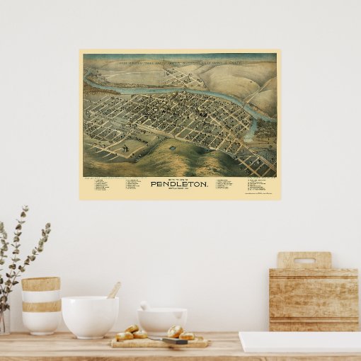 Pendleton, OR Panoramic Map - 1890's Poster | Zazzle