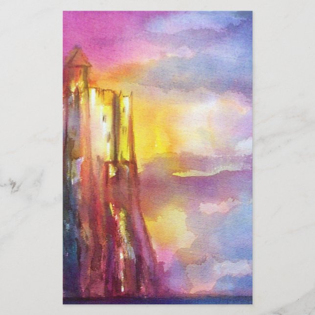 PENDRAGON Medieval Castle,Lake Sunset,Fantasy Stationery (Front)