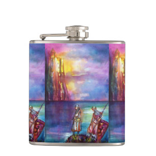 PENDRAGON Medieval Knights,Lake Sunset,Fantasy Hip Flask