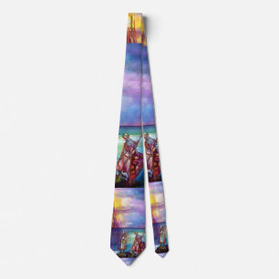 PENDRAGON Medieval Knights,Lake Sunset,Fantasy Neck Tie