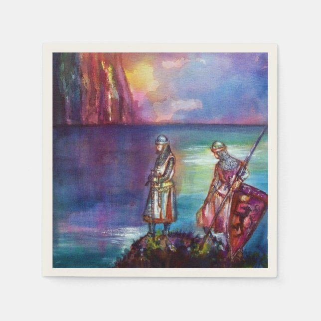 PENDRAGON Medieval Knights,Lake Sunset,Fantasy Paper Napkins (Front)