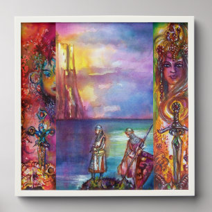 PENDRAGON Medieval Knights,Lake Sunset,Fantasy Peel And Stick Photo Tile