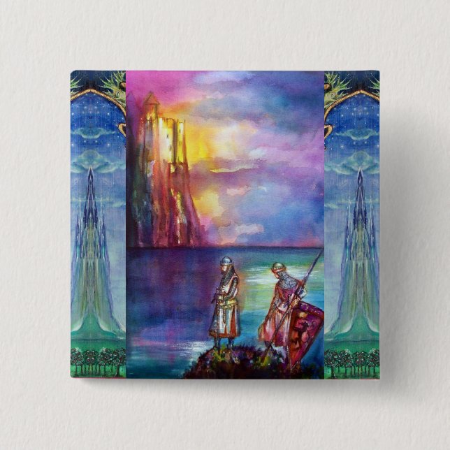 PENDRAGON Medieval Knights,Lake Sunset,Fantasy Pinback Button (Front)