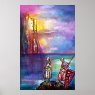 PENDRAGON Medieval Knights,Lake Sunset,Fantasy Poster