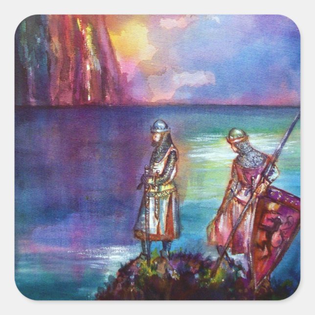 PENDRAGON Medieval Knights,Lake Sunset,Fantasy Square Sticker (Front)