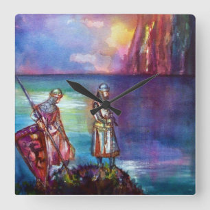 PENDRAGON Medieval Knights,Lake Sunset,Fantasy Square Wall Clock