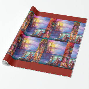 PENDRAGON Medieval Knights,Lake Sunset,Fantasy Wrapping Paper
