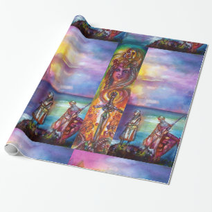 PENDRAGON Medieval Knights,Lake Sunset,Fantasy Wrapping Paper