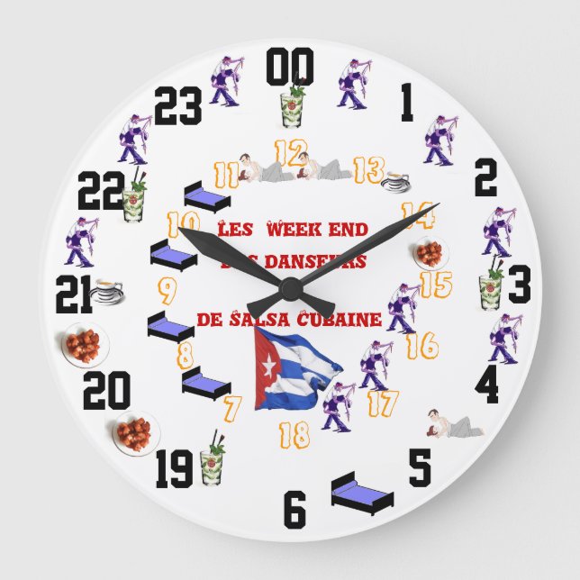 Pendule Humoristique des week end salsa Large Clock (Front)