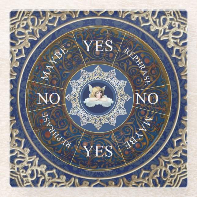 Pendulum Board Chart Divination Game Angel Blue Glass Coaster (Front)