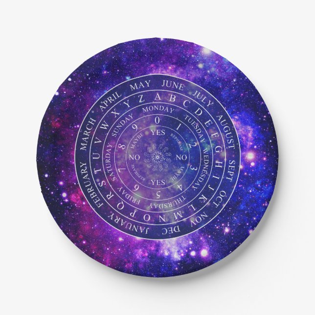 Pendulum Board Chart Divination Game Purple Space Paper Plates (Front)