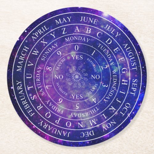 Pendulum Board Chart Divination Game Purple Space Round Paper Coaster