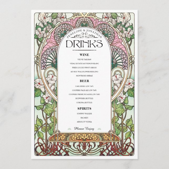 PENELOPE 01 A - Wedding Drink Menu 2 (Front)