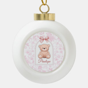 Penelope Custom Pink Teddy Bear Nursery Design Ceramic Ball Christmas Ornament