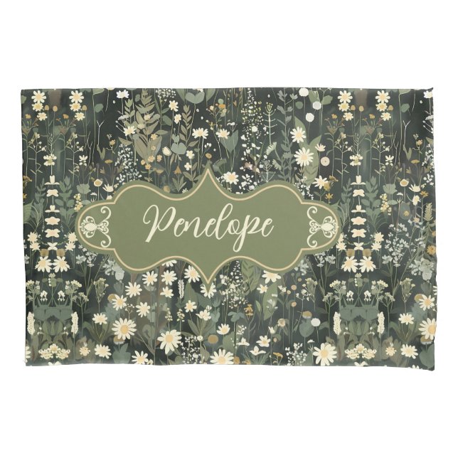 Penelope Dark Daisy Floral Pillow Case (Front)
