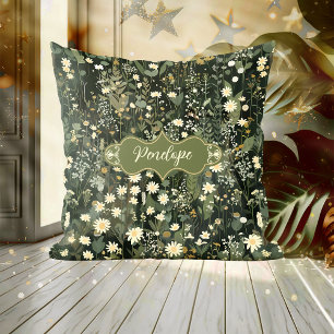 Penelope Dark Daisy Floral Throw Pillow