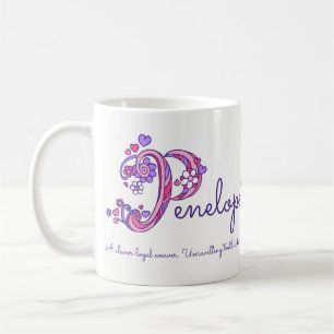 Penelope name meaning heart flower P monogram mug